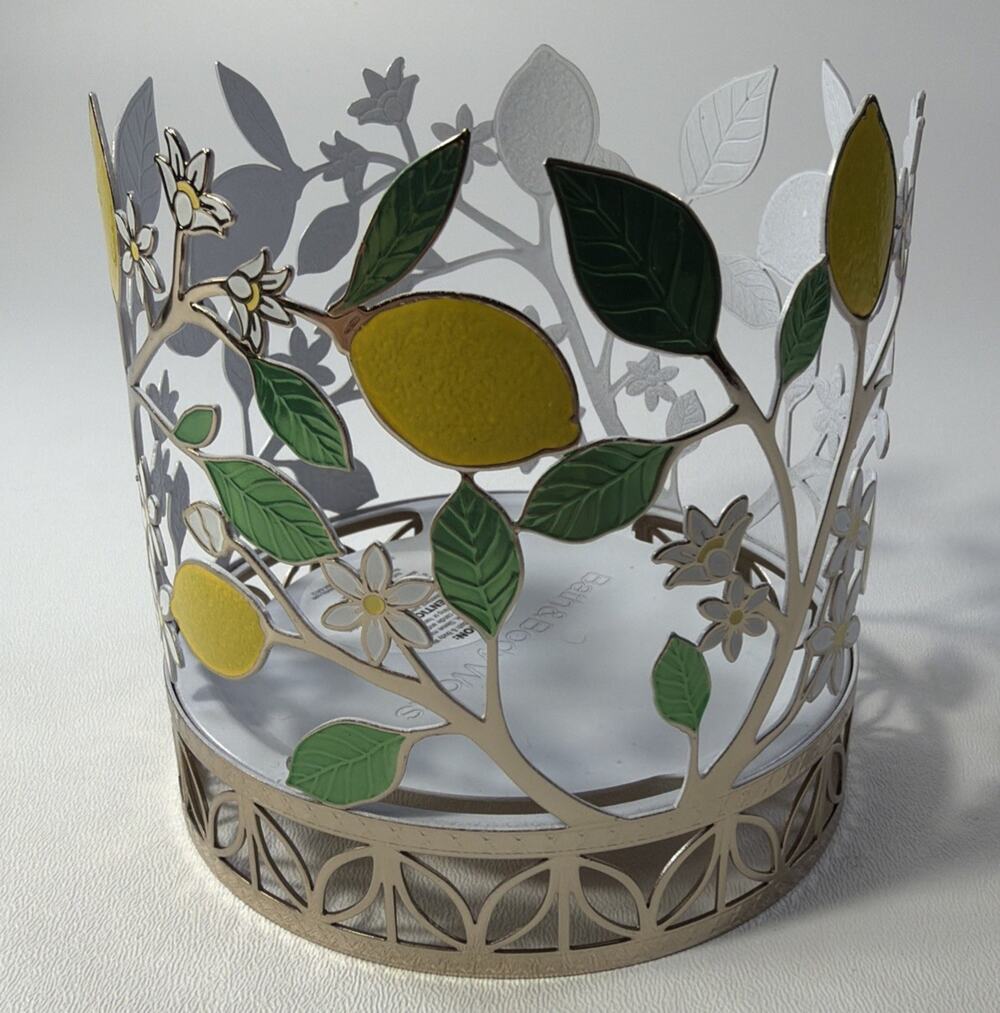 NEW 1 BATH & BODY WORKS LEMONS FLOWERS LEAFS 3 WICK CANDLE HOLDER 14.5 Ounce